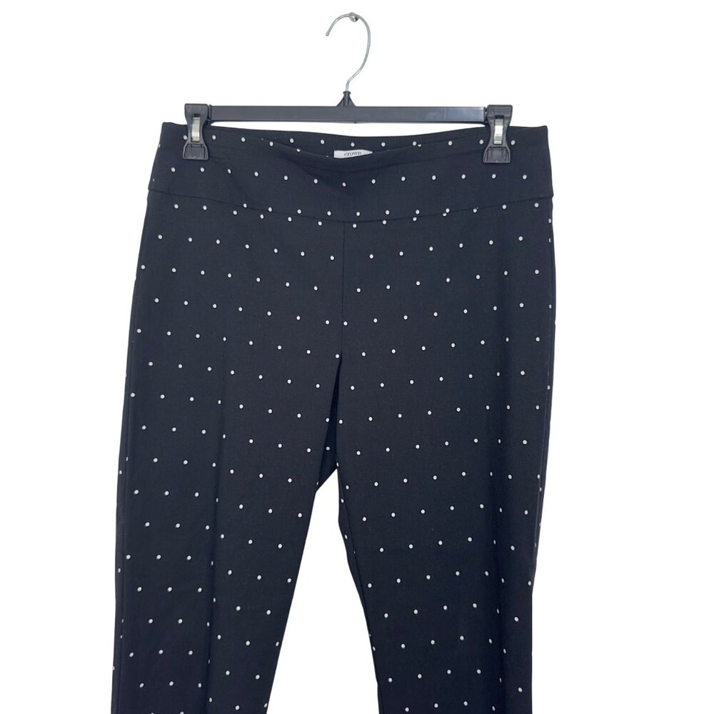 Crown & Ivy Womens 12P Petite Black Polka Dot Stretch Pants Pull On Slim Fit - Picture 3 of 12